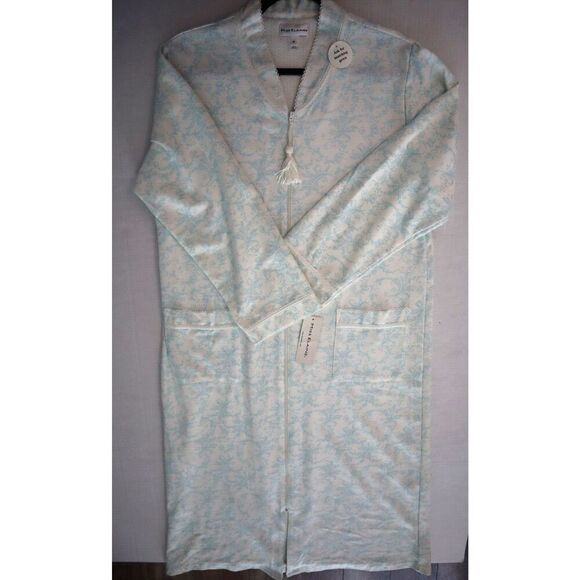 Miss Elaine 668819-125 Women's Sz M White/Blue Floral Zip-Front L/S Robe - Picture 7 of 10